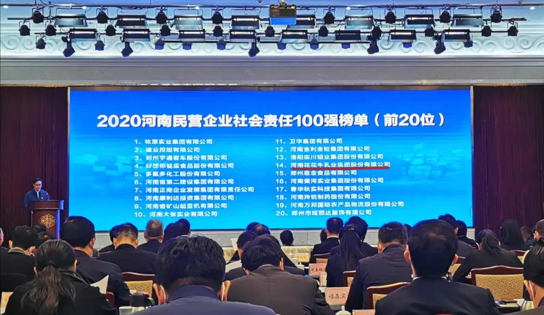 快訊 | 2020河南民營企業(yè)100強發(fā)布 花花牛榮獲“河南民營企業(yè)現(xiàn)代農(nóng)業(yè)100強”、“河南民營企業(yè)社會責任100強”雙榮譽